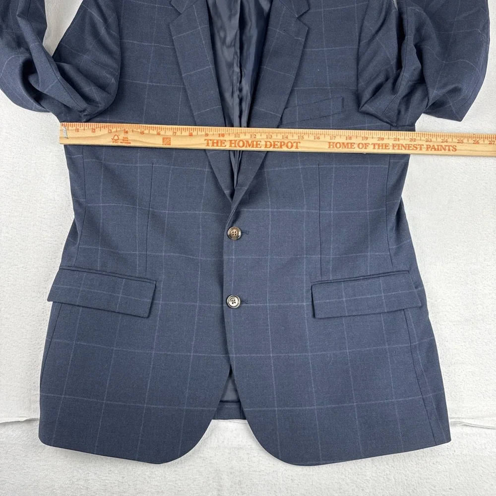 J Crew Thompson Mens Navy Windowpane Sport Coat 44R Wool Blend office business
